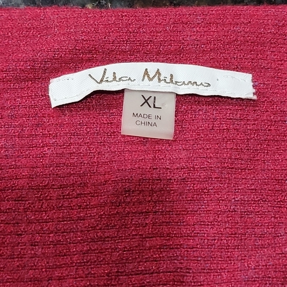 VILA MILANO XL Crew Neck Burgundy Wool Blend Ribbed Metallic Beaded Sweater - Picture 8 of 8